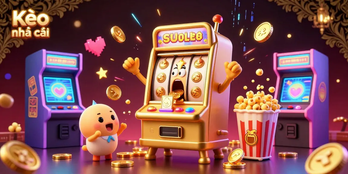 Kèo nhà cái slot machine celebrating jackpot wins with vibrant gaming elements in a rich casino atmosphere.