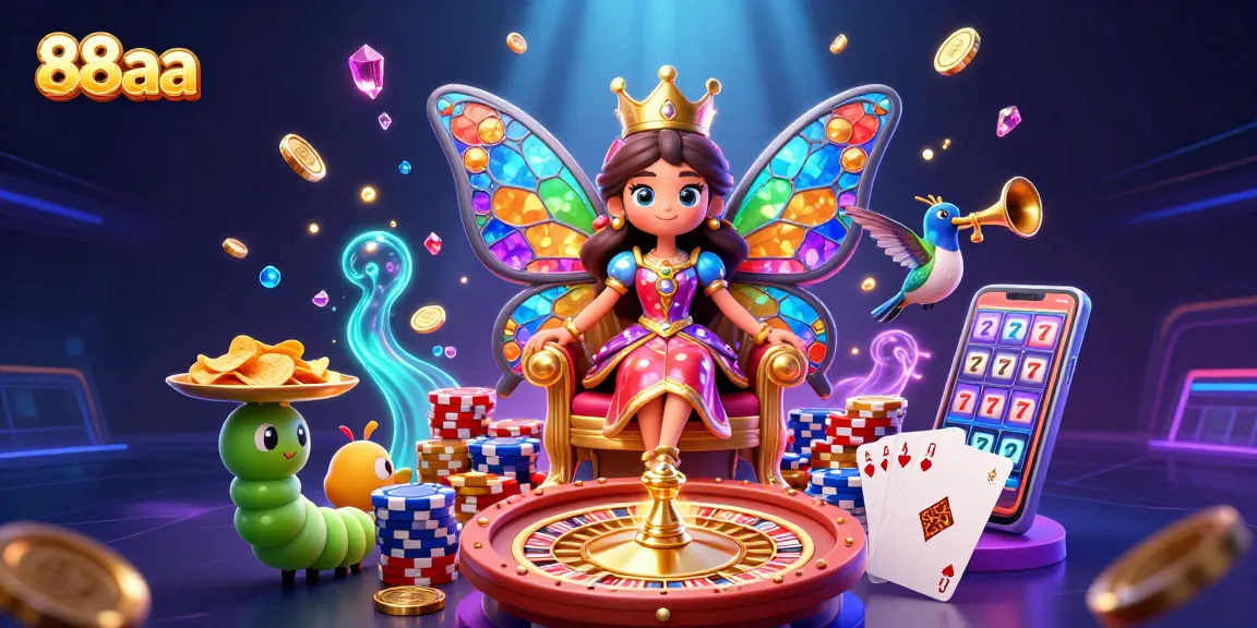 Experience top-level gaming at 88aa, featuring a vibrant 3D scene of slots and casino fun.