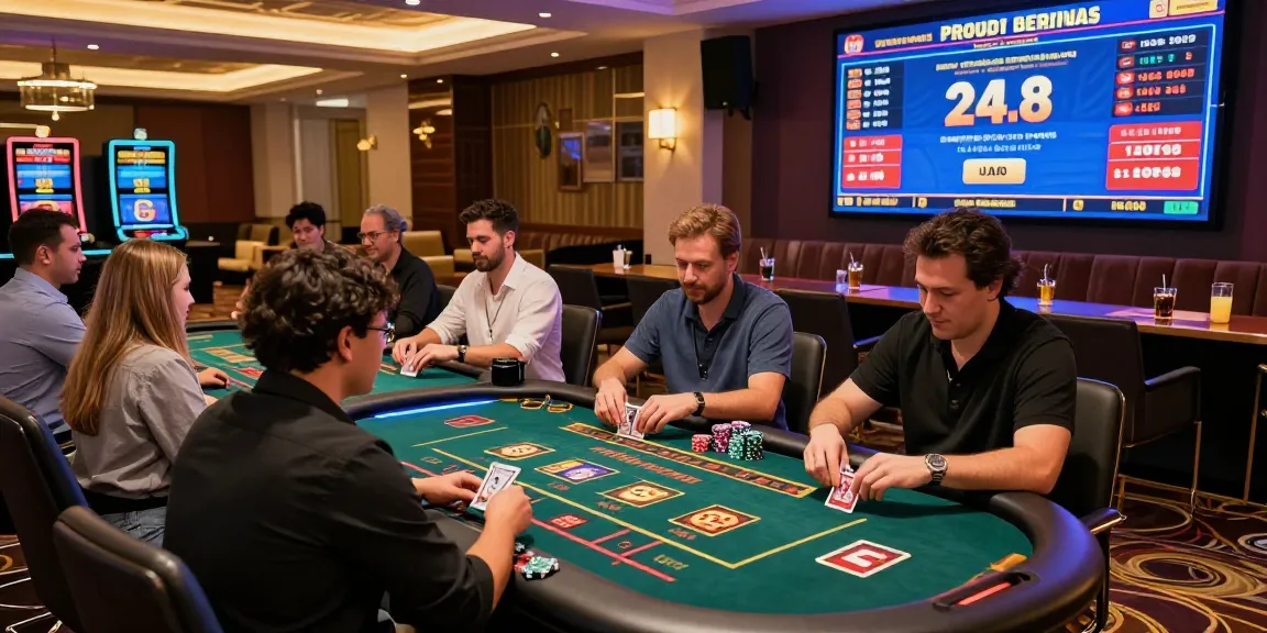 Exciting scene at a credit card casino with players engaged in games, showcasing vibrant gameplay and promotions.