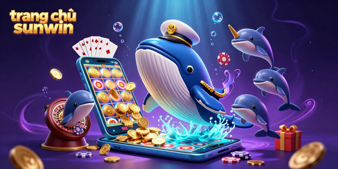 Play exciting games at trang chủ sunwin with a whale and dolphins in a vibrant 3D casino scene.